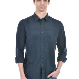 Numero Uno Navy Cotton Slim Fit Shirt-image-93