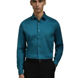 Louis Philippe Blue Cotton Slim Fit Self Pattern Shirt-image-15
