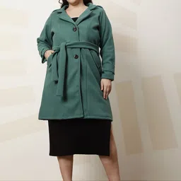 Athena Ample Plus Size Solid Longline Notched Lapel Woolen Overcoat image 1