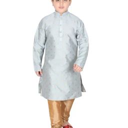 SG Yuvraj Kids Sky Blue & Gold Embroidered Full Sleeves Kurta with Pyjamas-image-31