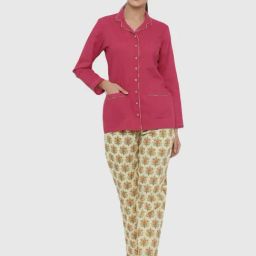 Jaipur Kurti Magenta & Green Cotton Shirt Pyjama Set-picture-12