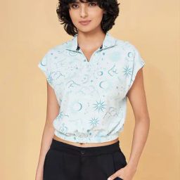 Ajile by Pantaloons Blue Cotton Printed Sports Cropped T-Shirt-picture-46