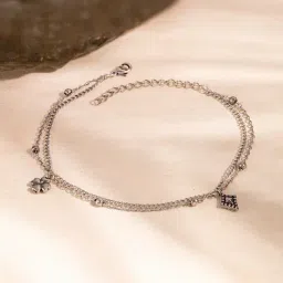 Voylla Silver Boho Tribe Nomadic Oxidised Flexible Anklet-picture-2