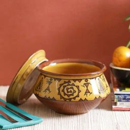 VarEesha Brown Ceramic Serving Handi with Lid (600 ml) - Set of 1-picture-14
