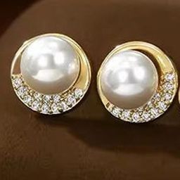 MONKDECOR Gold-Plated Contemporary Shaped Pearls Studs-42