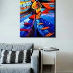 999store Multicolor Canvas Abstract Boats And Sea Painting-39