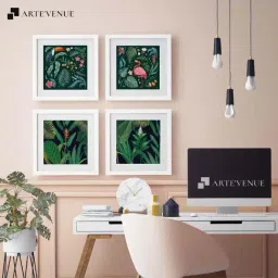 ARTE'VENUE Dramatic Tropical Green & Black Paper Wall Arts - Set of 4 (13 X 13 inch Each)-2