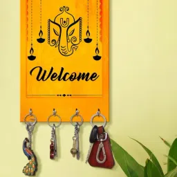 999Store Yellow & Black MDF  Key Holder - Set of 1-12