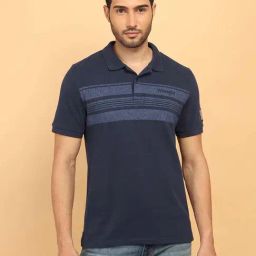 Wrangler Navy Regular Fit Striped Cotton Polo T-Shirt-image-34