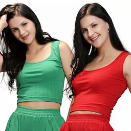 Sera Red & Green Striped Crop Top - Pack Of 2-image-88