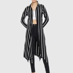 Hypernation Black Ecru Striped Print Shrug-63