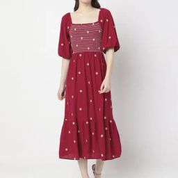 Vero Moda Red Embroidered A-Line Dress-image-18