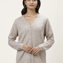 Honey by Pantaloons Beige Self Pattern Cardigan-image-95