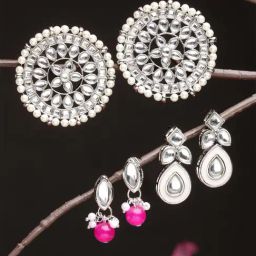 Karatcart Handcrafted Kundan Stud & Drop Earrings - Set of 3-14
