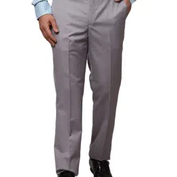 Park Avenue Grey Regular Fit Flat Front Trousers-image-17