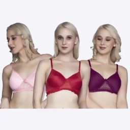FIMS Red & Pink Lace Work Bras - Pack Of 3-picture-17