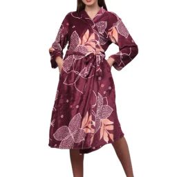 Klotthe Printed Maroon 210 GSM Cotton Bath Robe with Belt-image-80