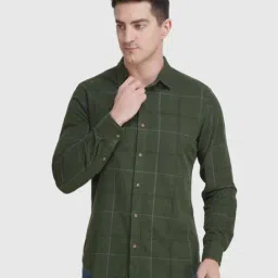 United Colors of Benetton Olive Green Cotton Slim Fit Checks Shirt-picture-18