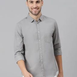 Dennis Lingo Grey Cotton Slim Fit Shirt-image-71