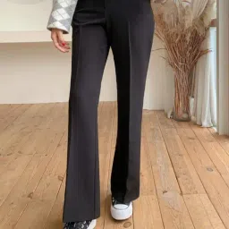 Broadstar Black Relaxed Fit High Rise Stretchable Trousers-image-109