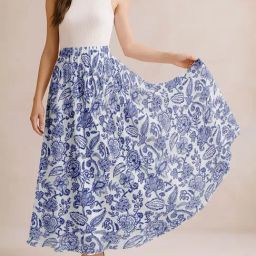 Moomaya White & Blue Regular Fit Floral Skirt-picture-34
