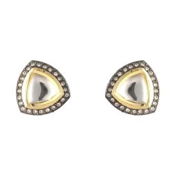 Priyaasi Triangular Oxidized Grey & Golden Stud Earrings image 3