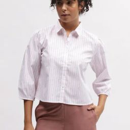 Iconic White & Coral Striped Shirt-image-33