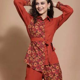 KASSUALLY Rust Printed Shirt-5