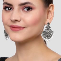 Karatcart Antique Silver Plated Grey Monalisa Stone Dangler Earrings for Women image 3