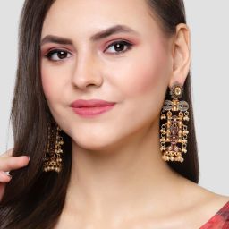 Karatcart Antique Gold-Plated Maroon Kundan Jhumki Earrings for Women image 3