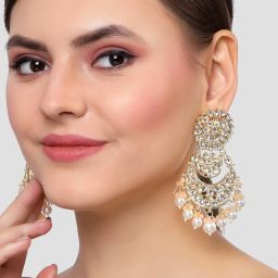 Karatcart Gold-Plated Peach and Pearl Beads Dangler Earrings for Women image 3