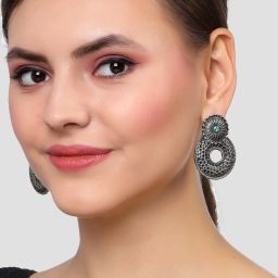 Karatcart Oxidized Silver Textured Stud Earrings for Women image 3