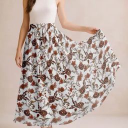 Moomaya White & Brown Regular Fit Floral Skirt-picture-38