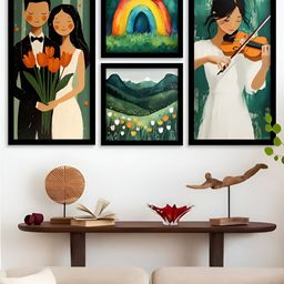 Kotart Black & Off White 4 Pieces Abstract Wooden Wall Arts-picture-47