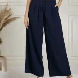 Marie Claire Navy High Rise Flared Trousers-image-76