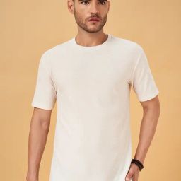 7 Alt by Pantaloons Ecru Relaxed Fit Self Pattern T-Shirt-image-69