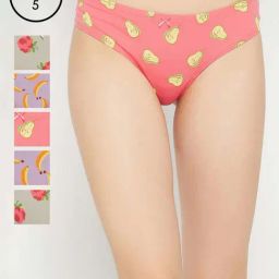 Clovia Cotton Pack of 5 Low Waist Printed Thong with Inner Elastic-image-2