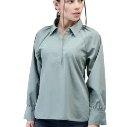 Woodland Green Polyester Solid Shirt-image-78