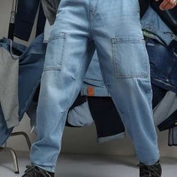 Campus Sutra Blue Cotton Regular Fit Cargo Jeans-image-79