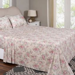 Maspar Flowerland Red Cotton Floral 300 TC King Flat Bedsheet with 2 Pillow Cases-image-53