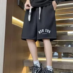 KPOP Men Typography Printed Relaxed Fit Cotton Shorts-picture-35
