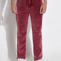 Showoff Maroon Slim Fit Striped Jeans-image-22