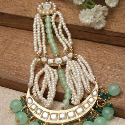 Karatcart Gold-Plated Light Green Beads Kundan Passa for Women-image-53