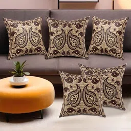 Aura Gold-Toned & Grey 5 Pieces Geometric Square Cushion Covers-image-17