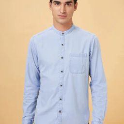 Sf Jeans By Pantaloons Light Blue Cotton Slim Fit Denim Shirt-28