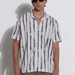 Showoff White Relaxed Fit Striped Shirt-image-115
