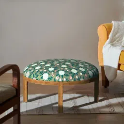 Chumbak Bohemian Spring Marigold Floral Green Sheesham Wood Ottoman-image-88