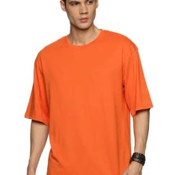 IMPACKT Orange Loose Fit Cotton Oversized Crew T-Shirt-image-39