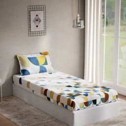 DDecor Geometric Blue 136 TC Cotton Single Bed Sheet With 1 Pillow Cover-picture-36