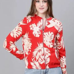 Oxolloxo Red & Cream Floral Print Na Bomber Jacket-image-22